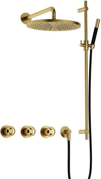 Hotbath Cobber IBSW70 Regendoucheset inbouw 38.5cm wandarm 30cm ronde hoofddouche staafhanddouche glijstang Geborsteld messing PVD IBSW70BBP57