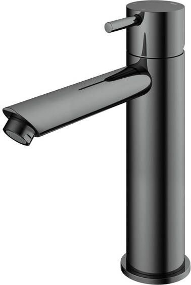 Hotbath Cobber 1-hendel wastafelmengkraan 21 6 cm hoog met rechte uitloop van 13 5 cm chroom zwart