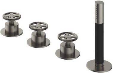 Hotbath Cobber @work 4-gats inbouwbadrandcombinatie met 2 mengkraan knoppen met omstel en handdouche geborsteld nikkel CW074GN