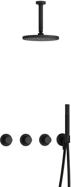 Hotbath Cobber X IBSX70 Regendoucheset inbouw hoofddouche 20cm plafondarm 15cm handdouche staaf 1 stand mat zwart IBSX70BL2