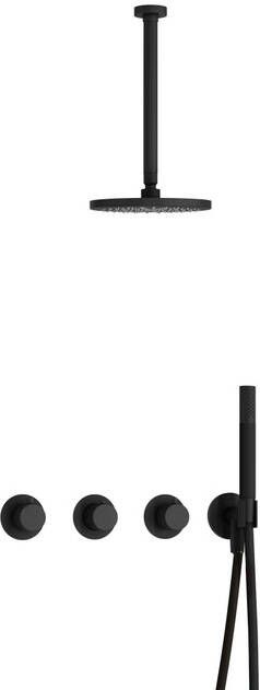 Hotbath Cobber X IBSX70 Regendoucheset inbouw hoofddouche 20cm plafondarm 30cm handdouche staaf 1 stand mat zwart IBSX70BL3
