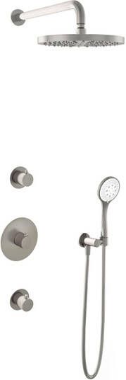 Hotbath IBS 1 Get Together inbouw doucheset Buddy geborsteld nikkel met ronde 3 standen handdouche 30cm hoofddouche met wandarm zonder glijstang