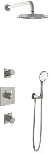 Hotbath IBS 2 Get Together inbouw doucheset Laddy vierkant geborsteld nikkel met ronde 3 standen handdouche 25cm hoofddouche met wandarm zonder glijstang