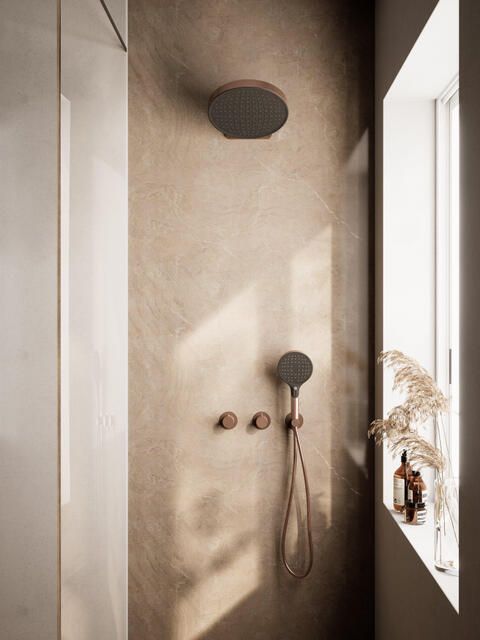 Hotbath ACE Regendoucheset inbouwkraan thermostatisch 30cm hoofddouche handdouche geborsteld koper PVD SWAC009BCP