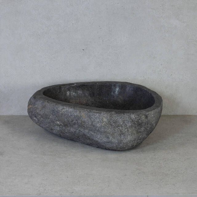 HR Badmeubelen Basalt Rock waskom 40-45cm opbouw 1 stuk natuursteen basalt 12108015