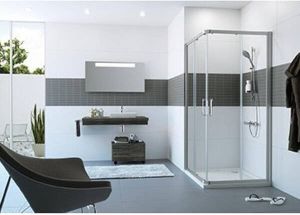 Huppe Roni schuifdeur hoekinstap 2-delig 100x100cm met muurprofiel 6mm helder veiligheidsglas zilver glans C20108069321
