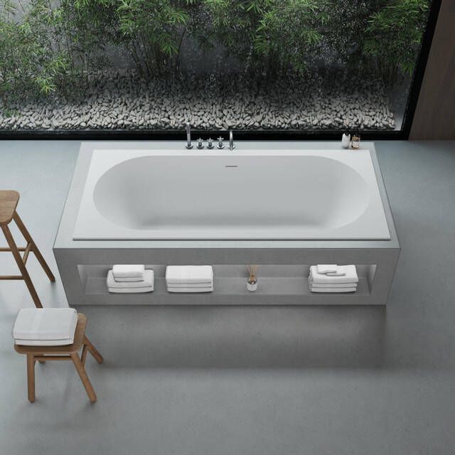 Ideavit SolidCozy inbouw bad 180x80x54cm solid surface overloopgat inclusief pop up afvoer wit mat 290361
