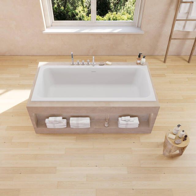 Ideavit SolidMind inbouw bad 180x80x54cm solid surface overloopgat inclusief pop up afvoer wit mat 290362