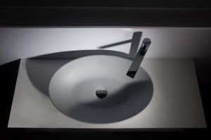Ideavit Solidthin opbouw wastafel 60x40x14.5cm ovaal 0 kraangaten 1 wasbak Solid surface lichtgrijs 290031