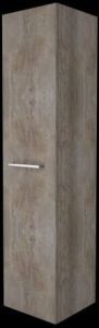 Basic Algemeen hoge kast met 1 deur met greep en glazen legplanken 35 x 150 x 35 cm Scotch Oak