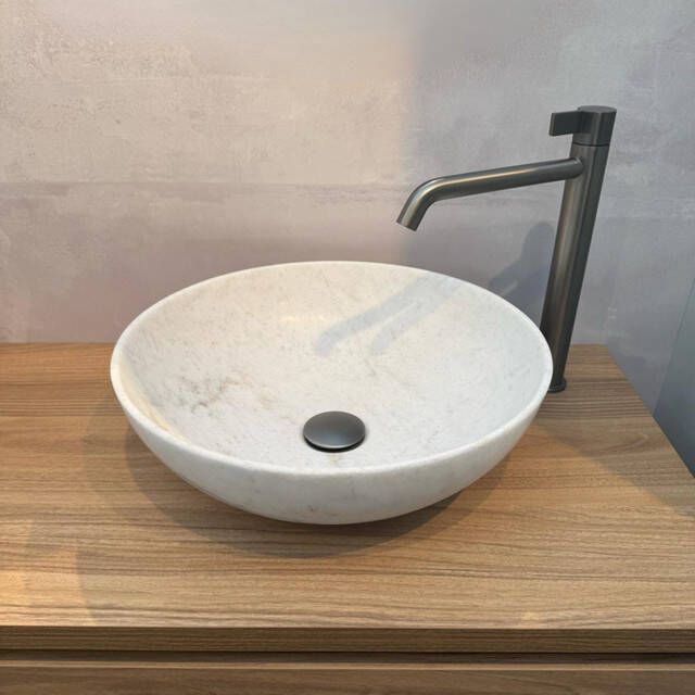 Ink Convex 40 Opbouw Waskom 40x40x13cm rond natuursteen Mat wit marmer 0300433