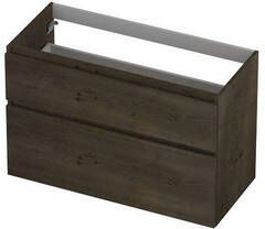 INK Fineer 45 Wastafelonderkast 100x45x65cm 2 lades greeploos houten keerlijst a symmetrisch MDF Fineer Charcoal 1221843