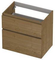 INK Fineer 45 Wastafelonderkast 70x45x65cm 2 lades greeploos houten keerlijst a symmetrisch MDF Fineer Natur 1221810