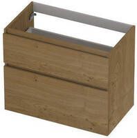 INK Fineer 45 Wastafelonderkast 80x45x65cm 2 lades greeploos houten keerlijst a symmetrisch MDF Fineer Natur 1221820