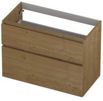INK Fineer 45 Wastafelonderkast 90x45x65cm 2 lades greeploos houten keerlijst a symmetrisch MDF Fineer Chocolate 1221832