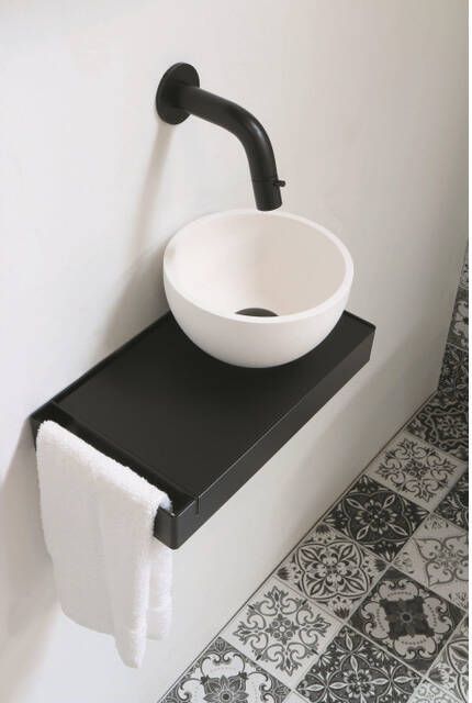 INK Jazz XS toiletmeubel frame mat zwart plateau mat zwart waskom rechts polystone 20cm mat wit sw207540 sw207545 sw207556