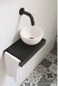 INK Jazz XS toiletmeubel frame mat zwart plateau mat zwart waskom rechts polystone 20cm mat wit sw207540 sw207545 sw207556