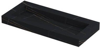 Ink Pitch Wastafel keramische slab centraal met drain en front en side skirts zonder kraangat Lauren black mat 1000x450x90 mm (bxdxh)