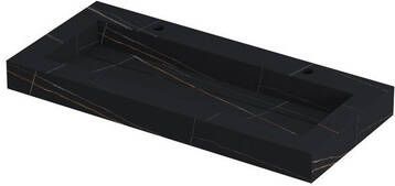 Ink Pitch Wastafel keramische slab centraal met drain en front en side skirts 2 kraangaten Lauren black mat 1000x450x90 mm (bxdxh)
