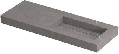 Ink Pitch Wastafel keramische slab rechts met drain en front en side skirts zonder kraangat Armani grey mat 1200x450x90 mm (bxdxh)