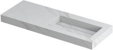 Ink Pitch Wastafel keramische slab rechts met drain en front en side skirts zonder kraangat Calacatta mat 1200x450x90 mm (bxdxh)