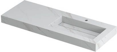 INK Pitch wastafel in keramische slab wasbak rechts met drain en front en side skirts met 1 kraangat 120x45x9cm calacatta mat