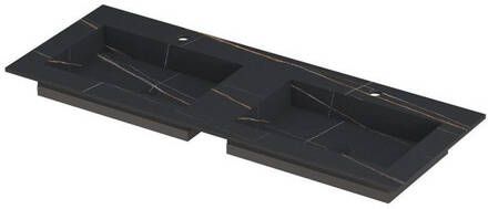 INK Post wastafel in keramische slab met envelop bodem dubbele wasbak met 2 kraangaten 120x45x1cm lauren black mat