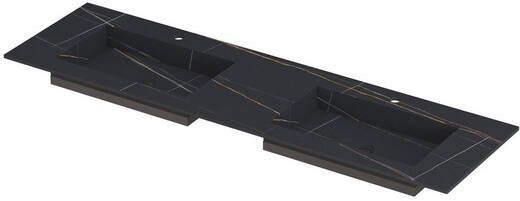 INK Post wastafel in keramische slab met envelop bodem dubbele wasbak met 2 kraangaten 160x45x1cm lauren black mat