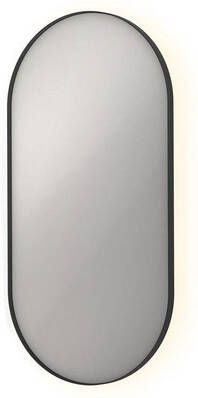 INK SP21 ovale spiegel verzonken in stalen kader met indirecte LED-verlichting verwarming colour-changing en sensorschakelaar 120 x 60 x 4 cm mat zwart