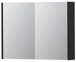 Ink SPK1 Spiegelkast 80x14x60cm 2 deuren dubbelzijdige Spiegel schakelaar en stopcontact MDF lak zwart mat 1110555