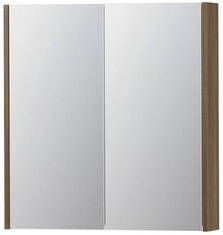 INK SPK2 spiegelkast met 2 dubbelzijdige spiegeldeuren 2 verstelbare glazen planchetten stopcontact en schakelaar 70 x 14 x 73 cm zuiver eiken
