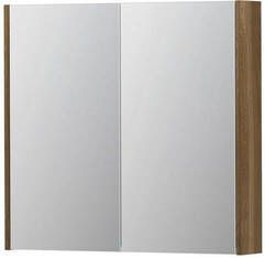 INK SPK2 spiegelkast met 2 dubbelzijdige spiegeldeuren 2 verstelbare glazen planchetten stopcontact en schakelaar 80 x 14 x 73 cm massief eiken