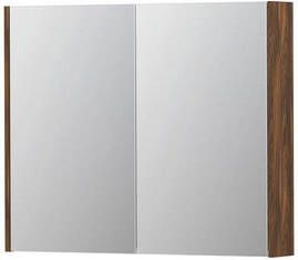 INK SPK2 spiegelkast met 2 dubbelzijdige spiegeldeuren 2 verstelbare glazen planchetten stopcontact en schakelaar 90 x 14 x 73 cm noten