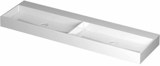 INK United porseleinen dubbele wastafel zonder kraangat met porseleinen click-plug en verborgen overloop systeem 160 x 45 x 11 cm glanzend wit