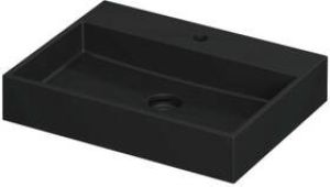 Ink United wastafel porselein met 1 kraangat incl. porseleinen click plug en verborgen overloop systeem Mat zwart 600x450mm (bxd)