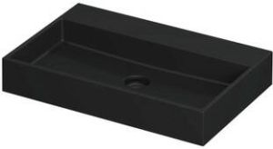 Ink United wastafel porselein zonder kraangat incl. porseleinen click plug en verborgen overloop systeem Mat zwart 700x450mm (bxd)
