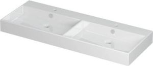 INK Unlimited wastafel 120x45x11cm 2 wasbakken 2 kraangaten porselein wit glans 0202101