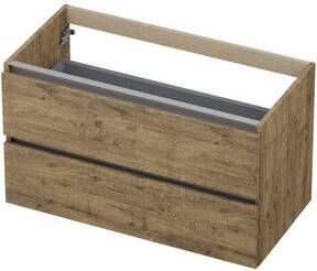 INK Wastafelonderkast 90x45x52cm 2 lades greeploos aluminium keerlijst MFC Naturel eiken 1107123