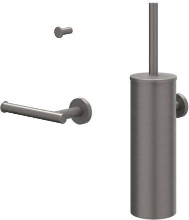 IVY Bond accessoireset: toiletborstelhouder voor wandmontage kleine handdoekhaak en toiletrolhouder geborsteld metal black PVD