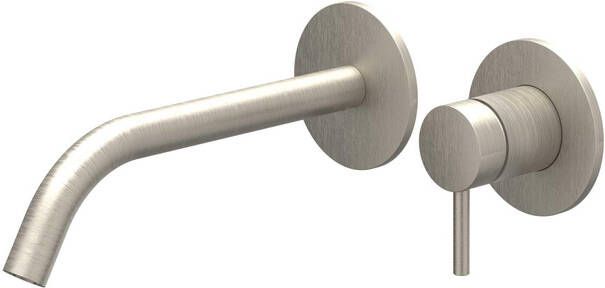 Ivy Bond Wastafelmengkraan 2-gats met inbouwdeel wandmontage gebogen uitloop coldstart Geborsteld nickel PVD 6100353 6199001