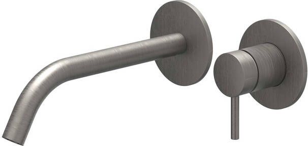Ivy Bond Wastafelmengkraan met inbouwdeel 2-gats inbouw wandmontage gebogen uitloop coldstart Geborsteld metal black PVD SW1030771 SW1030894