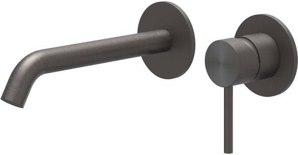 Ivy Concord Wastafelmengkraan 2-gats met inbouwdeel wandmontage gebogen uitloop coldstart RVS316 geborsteld carbon black PVD 6100364 6199001