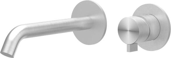 Ivy Tribe Wastafelmengkraan 2-gats met inbouwdeel wandmontage gebogen uitloop coldstart RVS316 geborsteld 6100391 6199001