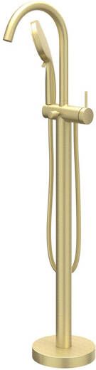 IVY Bond vrijstaande badmengkraan met draaibare uitloop doucheslang 150 cm en 3 standen handdouche 101 cm geborsteld mat goud PVD - Foto 1