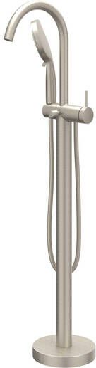 IVY Bond vrijstaande badmengkraan met draaibare uitloop doucheslang 150 cm en 3 standen handdouche 101 cm geborsteld nickel PVD - Foto 1