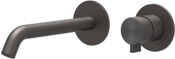 Ivy Tribe Wastafelmengkraan 2-gats met inbouwdeel wandmontage gebogen uitloop coldstart RVS316 geborsteld carbon black PVD 6100394 6199001