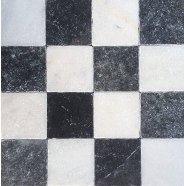 Kerabo Burdur dambord natuursteen vloer- en wandtegel van wit marmer en hardsteen 10 x 10 x 1 cm