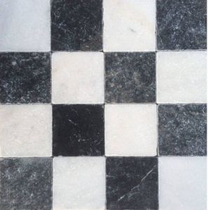 Kerabo Burdur dambord natuursteen vloer- en wandtegel van wit marmer en hardsteen 10 x 10 x 1 cm
