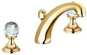 Kludi Adlon wastafelkraan met waste met swarovski grepen met voorsprong 15cm goud 5104345G4