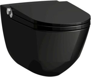 Laufen Cleanet RIVA Douche WC 35.5x60x61.5cm diepspoel incl. closetzitting met deksel en softclose keramiek glanzend zwart glans h8206910200001